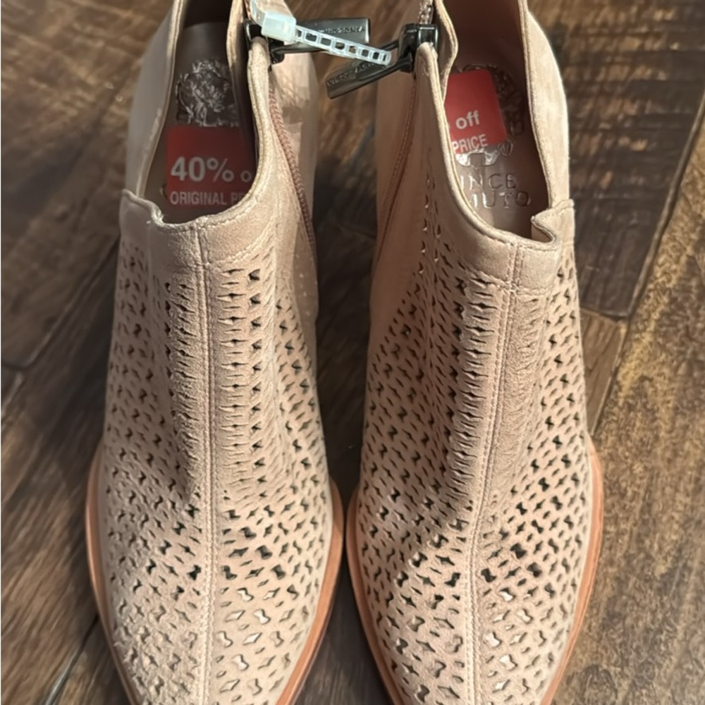 Vince Camuto Women's Perforated Beige Ankle Booties